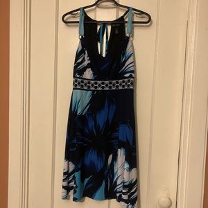 White House Black Market blue palm print minidress